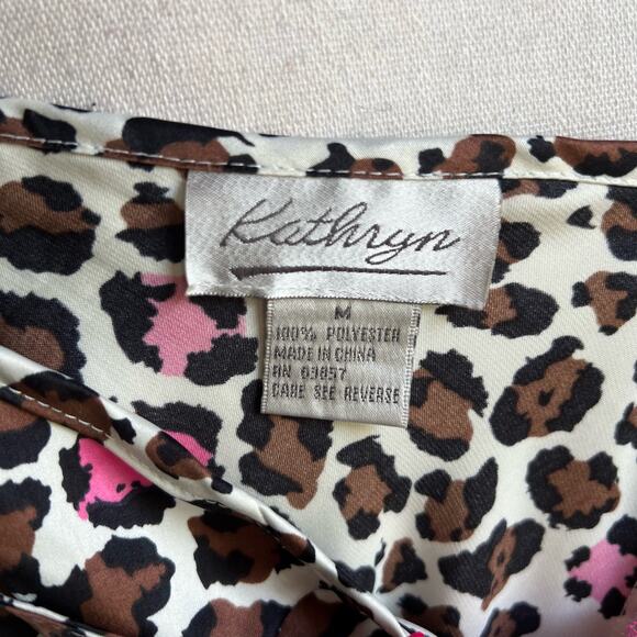 Kathryn Satin Cheetah Print Slip Dress Women’s Size Medium Vintage 90s Pink Lace - Picture 6 of 6